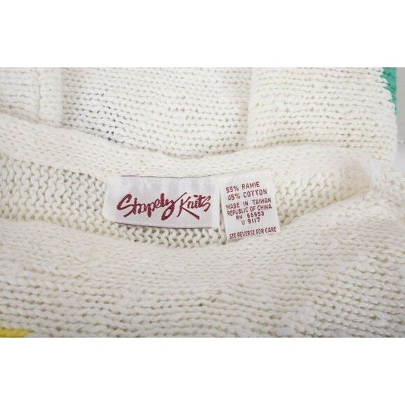 1980s Shapely Knits Womans Vintage Knit Sweater Top Size M Floral Dolman sleeve - Picture 6 of 6